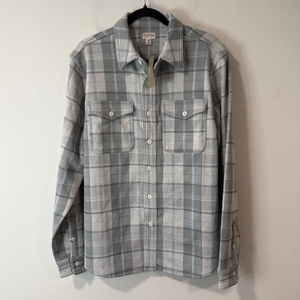 J. Crew Mens Seaboard Soft Knit Shirt Jacket M Grey NWT Plaid Long Sleeve BV898